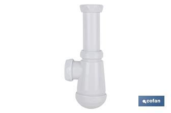 Sifón de Botella | Con Salida de Ø40 mm | Con Racor de 1" 1/2 x 70 | Válvula para Lavabo y Bidé | Fabricado en Polipropileno - Cofan