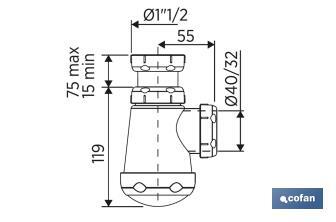 Bottle Trap | With Ø40mm Outlet | With 1" 1/2 x 70 Fitting | Basin and Bidet Valve | Polypropylene - Cofan