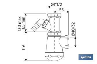 Bottle Trap | With Ø40mm Outlet | With 1" 1/2 Fitting | Polypropylene | Ø32mm Conical Reduction Gasket - Cofan