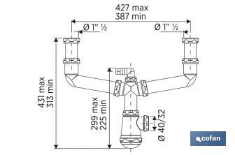 Siphon Bouteille | Extensible | Avec Sortie de Ø40 mm | Double Raccord de 1" 1/2 | Joint conique réducteur de Ø32 mm - Cofan