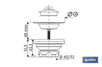 Válvula de Lavatório | Fabricado em Polipropileno | Medidas: 1" 1/2 x 70 ou 1" 1/2 85 | Inclui tampa e parafuso - Cofan