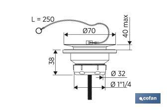 Válvula para Lavabo y Bidé | Medidas: 1" 1/4 x 70 o 1" 1/2 x 70| Fabricada en Polipropileno - Cofan