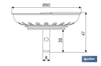 Panier Grille Filtre Évacuation | Fabriqué en Acier Inoxydable | Diamètre de 80 mm - Cofan