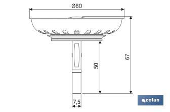 Rede de filtro de cesta de drenagem | Fabricada de aço inoxidável | Diâmetro de 80 mm - Cofan