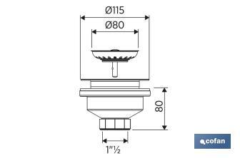 Valve pour évier | Fabriquée en Polypropylène | Dimensions : 1" 1/2 x 115 | Inclus Bonde à panier en Acier Inox - Cofan