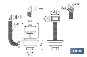 Valve pour Évier | Dimensions : 1" 1/2 x 115 | Avec Bonde à Panier en Acier Inox et Vis | 2 Modèles de Trop-plein - Cofan