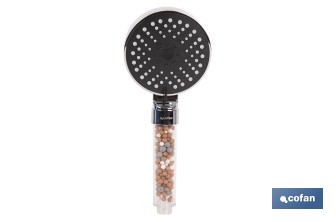 Mango de ducha iónico con esferas minerales de colores | 5 funciones | Material: ABS cromado + PC - Cofan