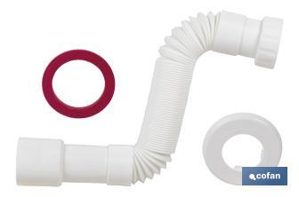 Tubo Flexible | Color Blanco | Longitud: 300-720 mm | Para Lavabo y Bidé | Medidas: 1" 1/2 Ø32-40 mm  o 1" 1/4  Ø40-50 mm - Cofan