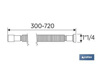 Flexible Waste Pipe Connector | White | Length: 300-720mm | Basin and Bidet | Size: 1" 1/2 Ø32-40mm or 1" 1/4 Ø40-50mm - Cofan