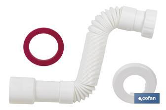 Tubo Flexível | Cor Branco | Comprimento: 300-720 mm | Para lavatório e bidé | Medidas: 1 "1/2 Ø32-40 mm ou 1" 1/4 Ø40-50 mm - Cofan