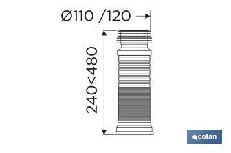 Canhão de sanita | Extensível | Fabricado em Polipropileno | Saída de Ø110 - Ø120 mm - Cofan