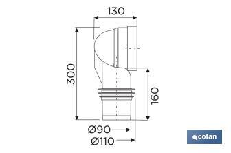 Manguito de ligação | Manguito curvo 90 ° para sanita | Inclui borracha labiada Ø110 mm | Fabricado em polipropileno - Cofan