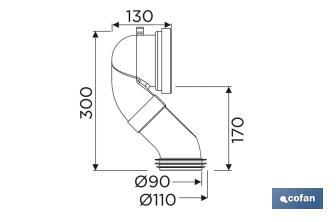 Manguito de conexão | Manguito curvo 45 ° para sanita | Inclui borracha labiada Ø110 mm | Fabricado em polipropileno - Cofan