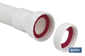 Tubo flexível 1" 1/2 com redutor 1" 1/4 | Cor Branco | Medidas 330-690 mm | Para válvulas de bacia-bidê ou pia - Cofan