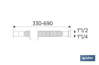 Tube Flexible 1" 1/2 avec réducteur 1" 1/4 | Couleur Blanche | Dimensions 330-690 mm | Pour valves de lavabo-bidet ou évier - Cofan
