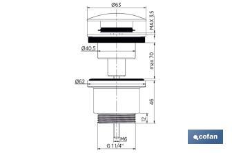 Bonde Clic-Clac | Fabriquée en Laiton Chromé | Filetage 1" 1/4 | Inclut Grand Bouchon de Ø63 mm - Cofan