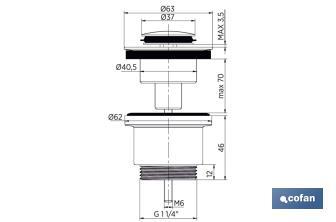 Válvula Click-Clack | Fabricada en Latón Cromado | Rosca 1" 1/4 | Incluye Tapón Pequeño de Ø37 mm - Cofan