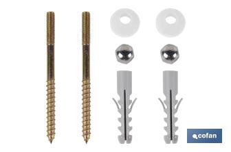 Set of Vertical Screws | Toilet Fixing Screws | M5 x 75 | Set of Two Screws, Caps and Wall Plugs - Cofan