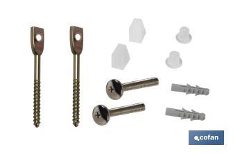 Set of Horizontal Screws | Toilet Fixing Screws | M5 x 75 | Set of Two Screws, Caps and Wall Plugs - Cofan