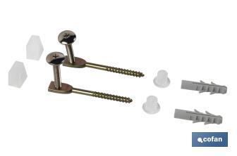 Set of Horizontal Screws | Toilet Fixing Screws | M5 x 75 | Set of Two Screws, Caps and Wall Plugs - Cofan