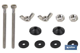 Set of Screws | Toilet Bowl and Cistern Fixing | M6 x 90 | Set of 2 Screws, Washers, Gaskets and Wing Nuts - Cofan