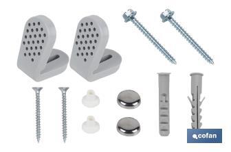 Set of Screws | Toilet Fixing Screws | Horizontal | Set of Bracket, Two Screws, Cups and A Wall Plug - Cofan