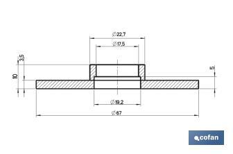 Joint à col | Dimensions : Ø19,2 x Ø67 x 3,5 mm | Pour Fermeture du Mécanisme WC | Citerne Basse - Cofan