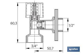 Válvula de Escuadra para Lavadora | Medidas: 1/2" x 3/4" | Fabricada en Latón CV617N | Cierre y Apertura 1/4 de Vuelta - Cofan