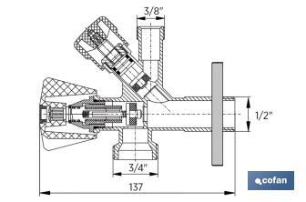 Angle Valve | Size: 1/2" x 3/4" x 3/8" | Combi Model | Brass CW617N | Gas Inlet Thread - Cofan