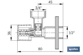 Válvula de esquadria | Medidas: 1/2 "x 3/4" | Volante maior facilitando a abertura e o fecho | Adequada para a máquina de lavar - Cofan