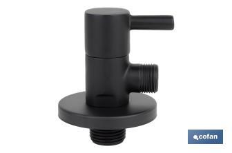 Valve d'équerre Modèle Lux noire | Système d'ouverture et de fermeture de 1/4 de tour | PN 16 bar | Couleur : noir | Deux dimensions - Cofan