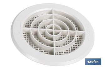 Flush mounting ventilation grille for pipe connection with clip | White ABS | Available in different diameters - Cofan