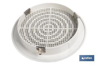 Flush mounting ventilation grille for pipe connection with clip | White ABS | Available in different diameters - Cofan