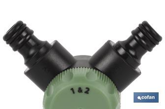 Hose splitter | 2 outlets | Suitable for garden hoses | With tap adapter | Threaded head of 3/4"-1" - Cofan