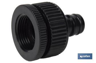 Set de 2 piezas para conectar manguera | Conector con rosca de 1" y adaptador de rosca hembra de 3/4" - Cofan
