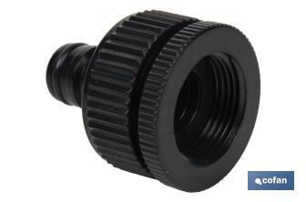 Set de 2 piezas para conectar manguera | Conector con rosca de 1" y adaptador de rosca hembra de 3/4" - Cofan