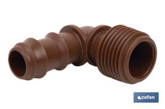 3/4" Male-threaded elbow hose connector | Essential irrigation accessory for drip irrigation system installation - Cofan