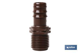 Thread pipe connector | Suitable for drip or sprinkling irrigation system | Thread: 3/4" - Cofan