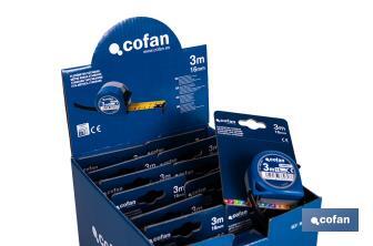 Expositor para flexómetros estándar con botón de bloqueo de Cofan | Incluyen los flexómetros | Varias medidas y capacidades - Cofan