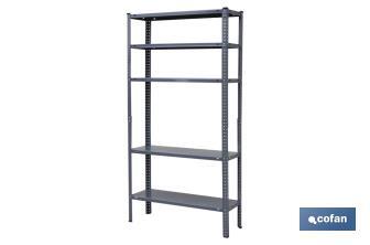 Grey metallic shelving unit with 5 shelves | With screws and corner plates | Each shelf supports a load of 50kg - Cofan