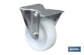 Swivel nylon castor | With plain mounting plate | For loads up to 150kg and diameters of 80, 100 and 125mm - Cofan