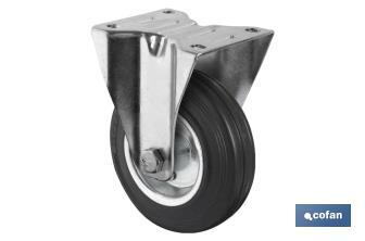 Metal and rubber castor with fixed bracket | Available diameters from 80mm to 125mm | For loads from 80kg to 150kg - Cofan