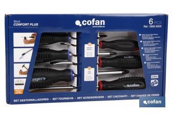 Box of 3 slotted screwdrivers and 3 Phillips screwdrivers | Confort Plus Model - Cofan