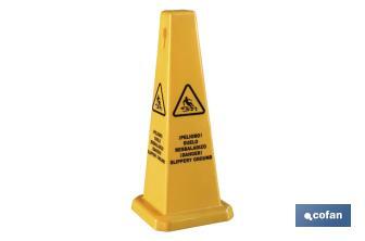 Cono a 4 caras | Texto: ¡Peligro! Suelo Resbaladizo | Medida: 67 x 28 cm - Cofan