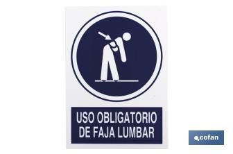 Obligatorio faja lumbar. El diseño de la señal puede variar, pero en ningún caso se variará el significado de la misma. - Cofan