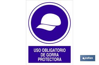 Obrigatório boné de protecção. O desenho do sinal pode variar, mas em nenhum caso o seu significado será alterado. - Cofan